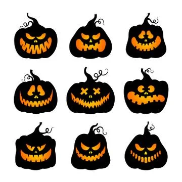 Halloween pumpkins. Vector set. Jack lantern. Black silhouettes. Stock Illustration