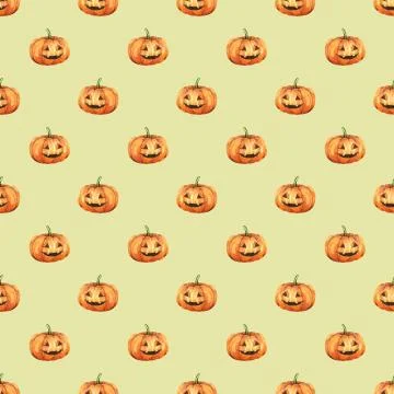 Halloween pumpkins. Watercolor seamless pattern. Illustrazione stock