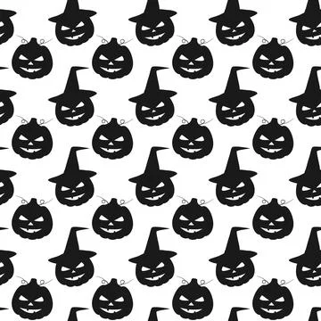 Halloween Pumpkins in witch hat and no Silhouette Seamless pattern Minimalist Illustrazione stock