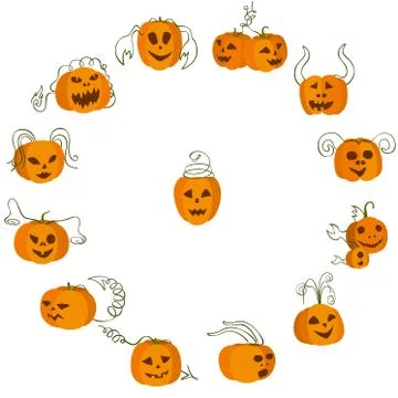 Halloween pumpkins zodiac circle Stock Illustration