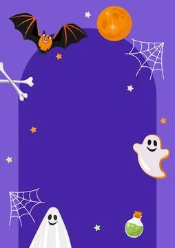 Halloween purple background for leaflets flyers and web banners with bat moon Illustrazione stock