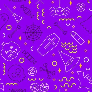 Halloween Purple Line Seamless Pattern 스톡 일러스트