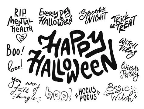 Halloween quotes. Vector set of handwritten phrases Stock Illustration