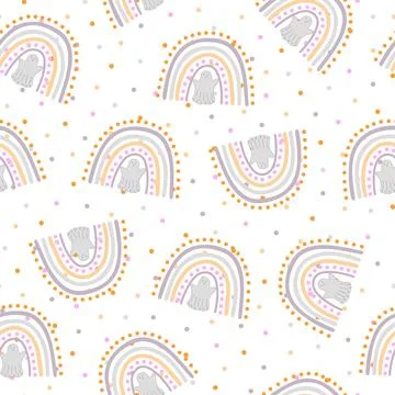 Halloween rainbow seamless pattern, simple hand drawn repeat illustration in Illustrazione stock