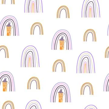 Halloween rainbow seamless pattern, simple hand drawn repeat illustration in Illustrazione stock