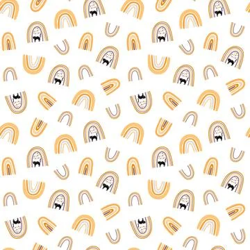 Halloween rainbow seamless pattern, simple hand drawn repeat illustration in Illustrazione stock