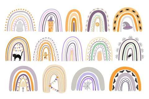 Halloween rainbow set abstract shape, simple hand drawn silhouette illustration Illustrazione stock