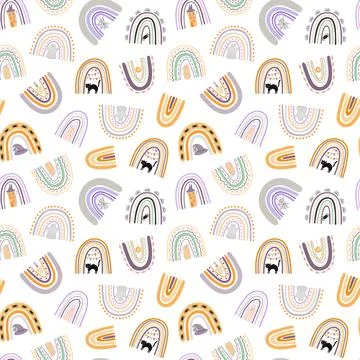 Halloween rainbows seamless pattern, simple hand drawn repeat illustration in Stock Illustration