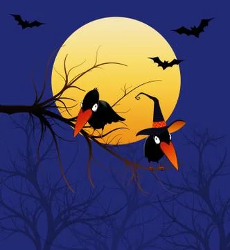 Halloween ravens in a tree Stock Illustration