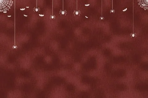 Halloween red brown background with hanging spiders and spiderwebs on top f.. Stock Illustration