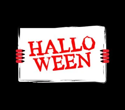 Halloween Red devil hand holding white sheet. Satan holds and signboard Stock Illustration