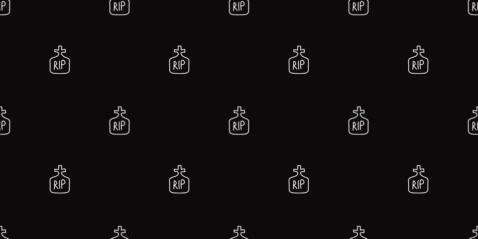 Halloween RIP Seamless pattern. Grave with cross and word hand drawn on bla.. Stock Illustration