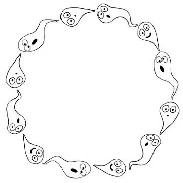 Halloween round frame with ghosts. Holiday border, background for greeting ca Stock Illustration