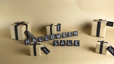Halloween sale gift boxes composition moving shot Stock Footage 343933822