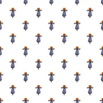 Halloween scarecrow pumpkin head seamless pattern Stock Illustration
