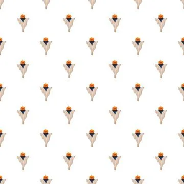Halloween scarecrow pumpkin seamless pattern on white background Stock Illustration