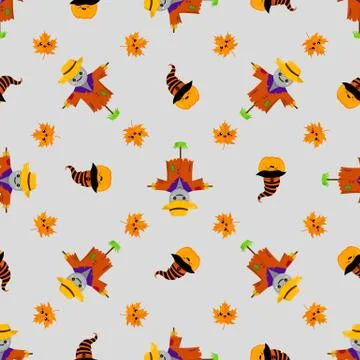 Halloween scarecrow vector pattern. Cartoon style. Kawaii character. Stock Illustration