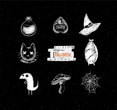 Halloween scary elements chalk Illustrazione stock