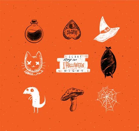 Halloween scary elements orange Illustrazione stock