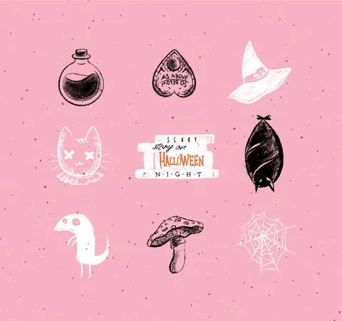 Halloween scary elements pink Stock Illustration