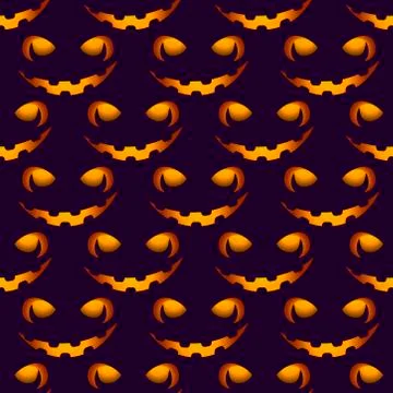 Halloween scary faces seamless pattern. Jack-o-lantern, pumpkin face. Vector  Stock Illustration