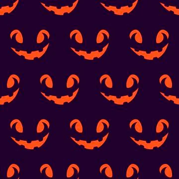 Halloween scary faces seamless pattern. Jack-o-lantern, pumpkin face. Vector  Illustrazione stock