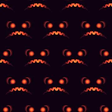 Halloween scary faces seamless pattern. Jack-o-lantern, pumpkin face. Vector  Stock Illustration