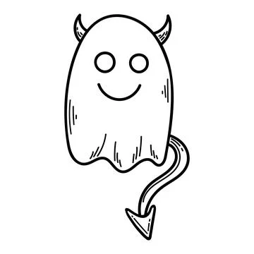 Halloween scary ghost devil costume. Doodle symbol of holiday horror drawn by Stock Illustration