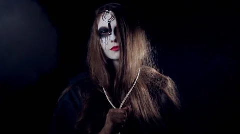 Halloween scary horror girl casting a spell Stock Footage