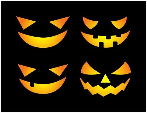 Halloween scary pumpkin face vector illustration set, Jack O Lantern smile is Stock Illustration