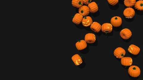 Halloween Scary Pumpkin on Right Side The Frame, Isolated Pumpkin 3D Rendering Stock Illustration