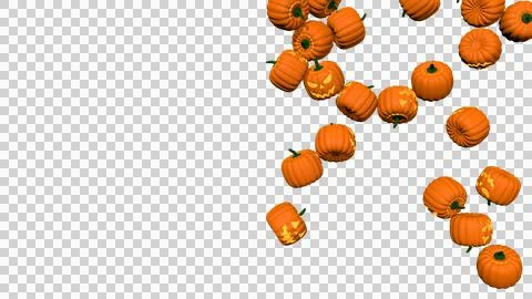 Halloween Scary Pumpkin on Right Side The Frame, Isolated Pumpkin 3D Rendering Stock Illustration