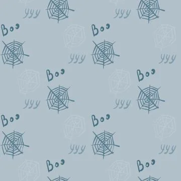 Halloween scary seamless pattern with grey and navy colored spider web. Spook Stock Illustration
