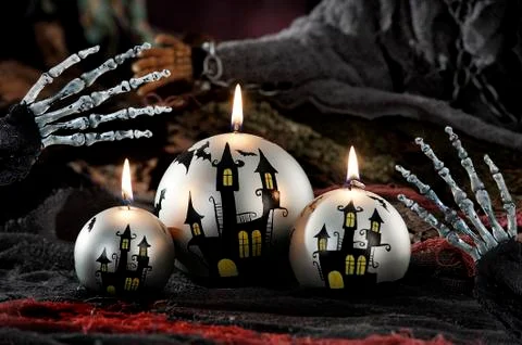 Halloween scene on dark background Stock Photos