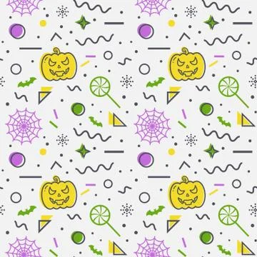 Halloween seamless background. Memphis pattern. Stock Illustration
