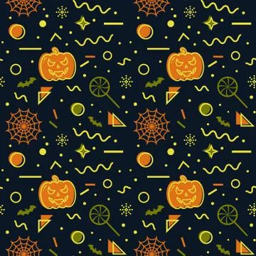 Halloween seamless background. Memphis pattern. Stock Illustration