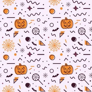 Halloween seamless background. Memphis pattern. Stock Illustration