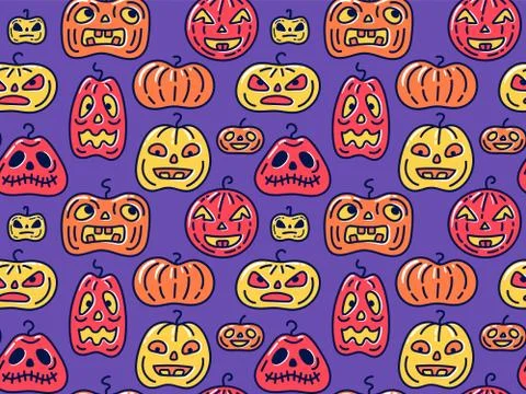 Halloween seamless background with pumpkins different forms. 스톡 일러스트