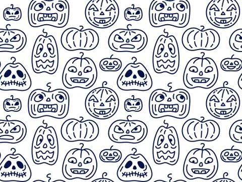 Halloween seamless background with pumpkins different forms. Stock Illustration