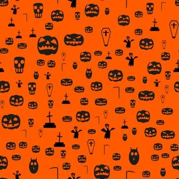 Halloween is a seamless background with pumpkins, ghosts, coffins. Stock Illustration