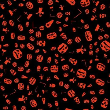 Halloween is a seamless background with pumpkins, ghosts, coffins. Stock Illustration