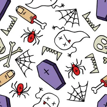 Halloween seamless doodle pattern, vector illustration Stock Illustration