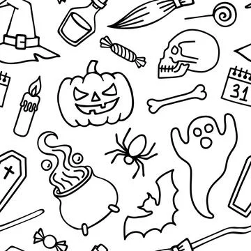 Halloween seamless doodle pattern. Vector graphics Stock Illustration