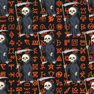 Halloween seamless pattern, background with cartoon skeletons Stock Illustration