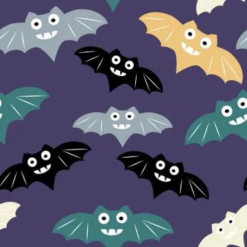 Halloween seamless pattern background with colorful bat. Cute minimalistic ar Illustrazione stock