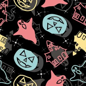 Halloween seamless pattern background design with pumpkin, Stock Illustration