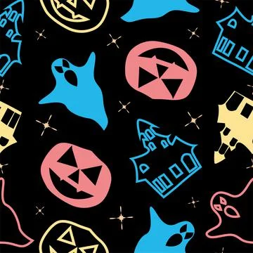 Halloween seamless pattern background design with pumpkin, Stock Illustration