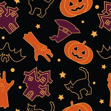 Halloween seamless pattern background design with pumpkin, Stock Illustration
