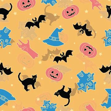 Halloween seamless pattern background design with pumpkin, Stock Illustration