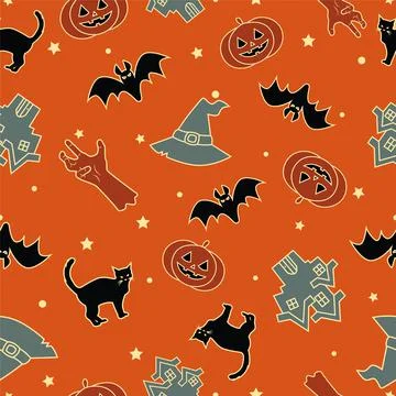 Halloween seamless pattern background design with pumpkin, Stock Illustration